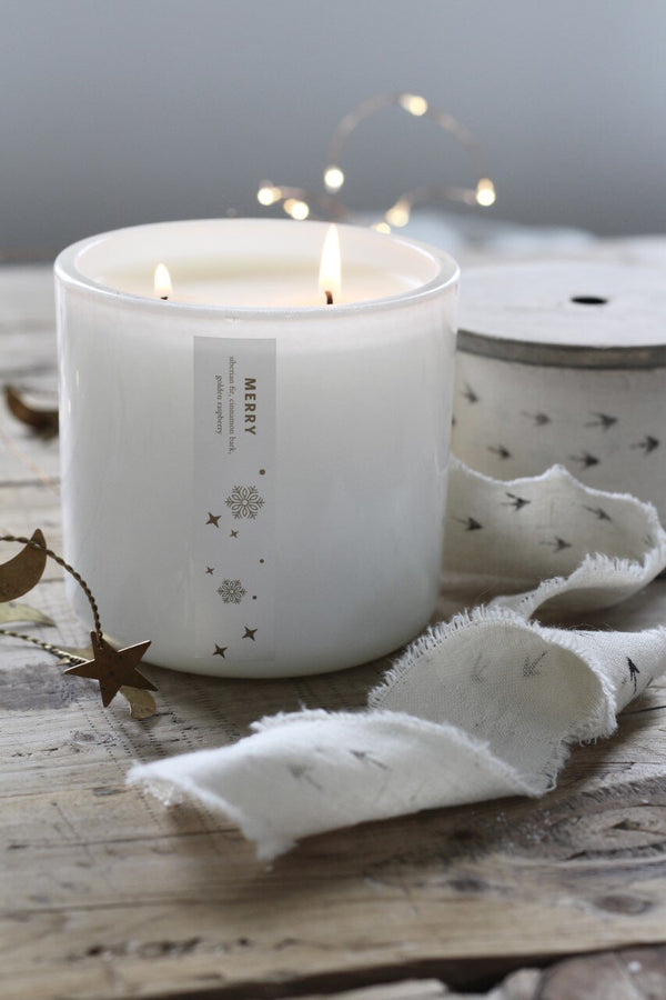 AURA CANDLES - MERRY WHITE GLASS 2 WICK